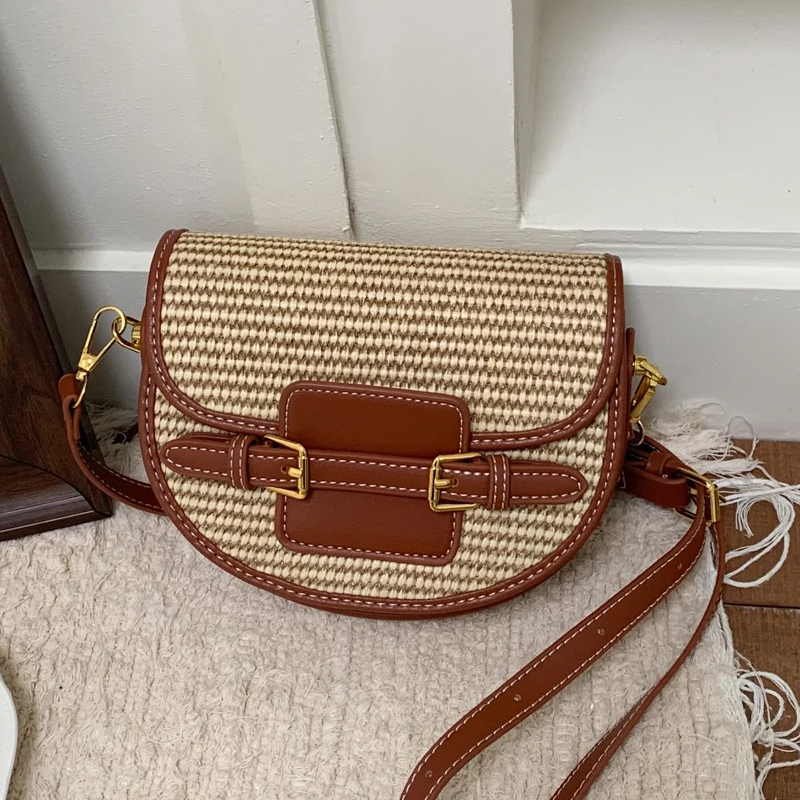 Saddle Bag Leather - England Style Mini Straw Saddle Bags