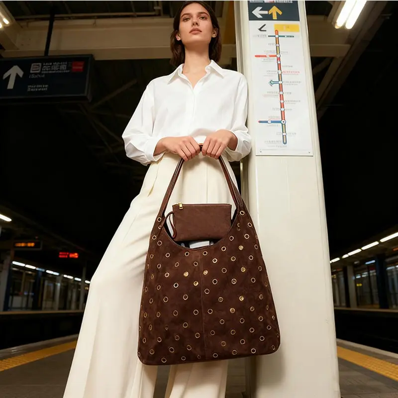 Suede Metal Studded Tote Bag w - Women Bags With Wallet review and price