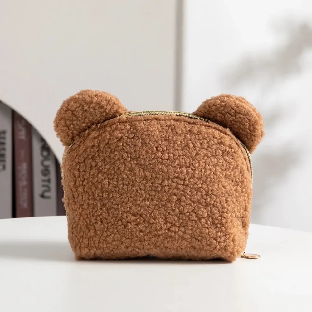 Kawaii Bear Ear Sherpa Makeup  - Women Vanity Bags review and price